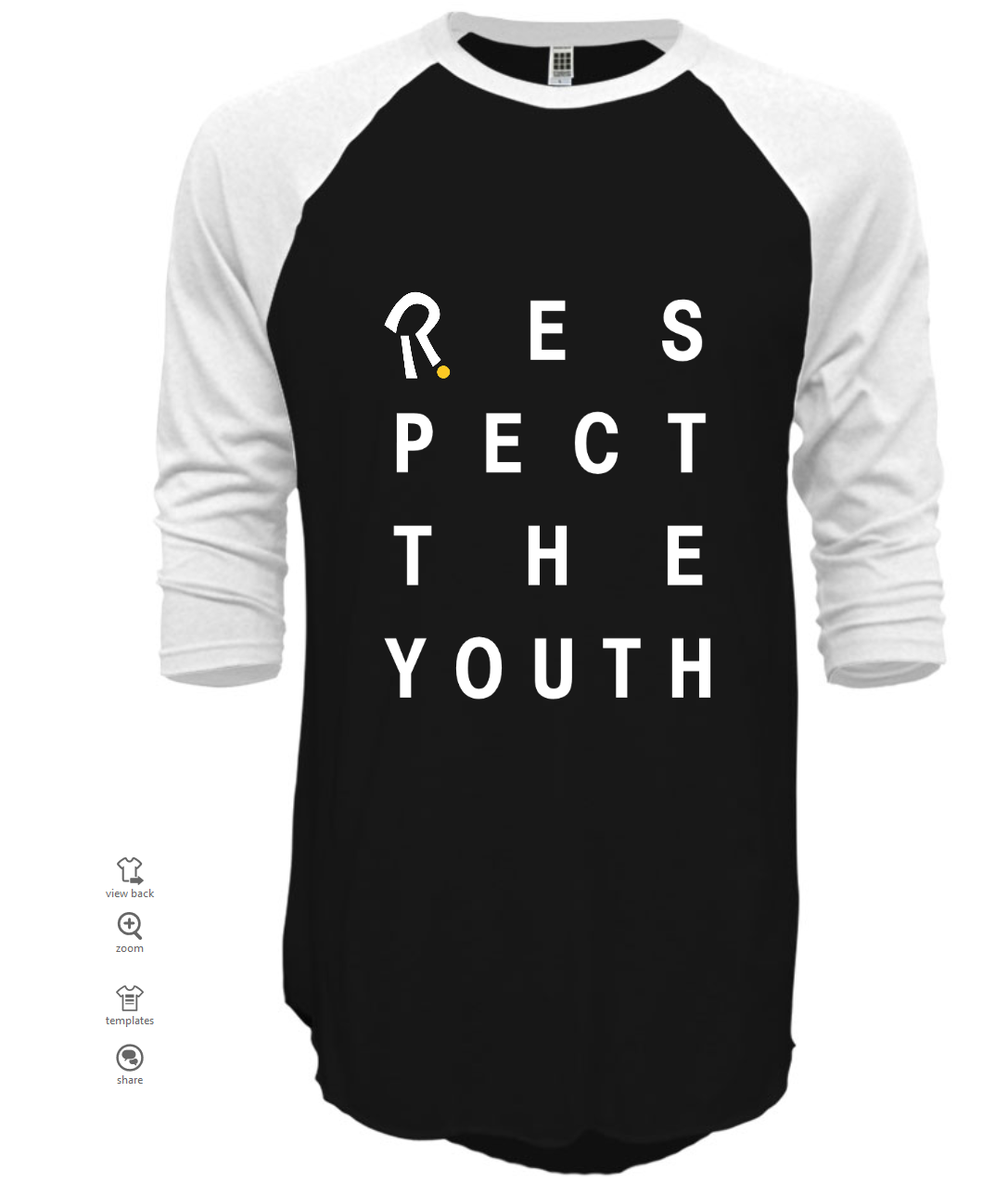 respect the youth black 3/4 sleeve t-shirt