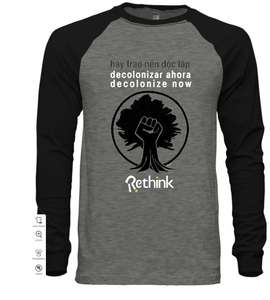 decolonize now grey 3/4 sleeve t-shirt