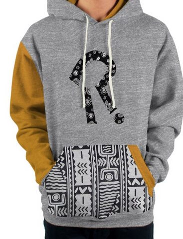 heritage yellow and grey hoodie with ebroidered logo